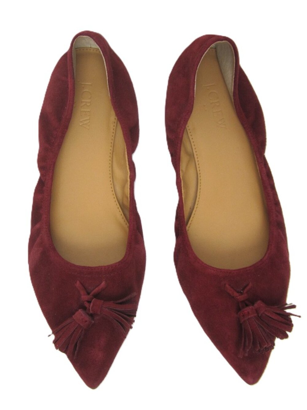 J. Crew Lottie 7.5M Warm Burgundy Maroon Suede Leather Flats Slip Ons